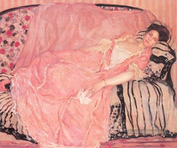 Portrait de Madame Gely sur le canapé Impressionniste femmes Frederick Carl Frieseke Peinture à l'huile